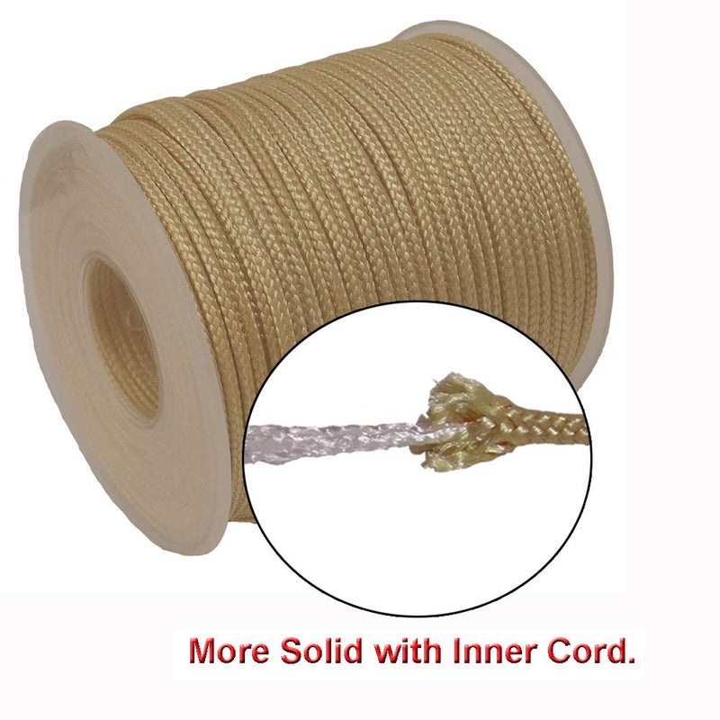 Y-Axis Roll of 60 Yards 2.0mm Light Gold Braided Nylon Lift Shade Cord with 6 Pack White Wood Cord Knobs + Soft Tape - Image 4